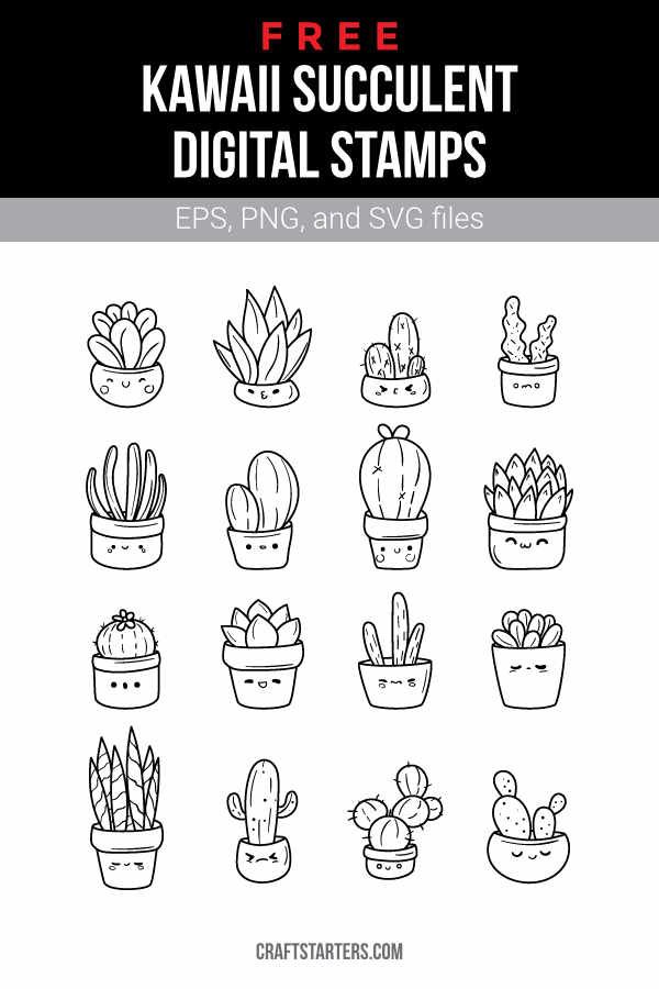 free kawai succulent digital stamps and svt files