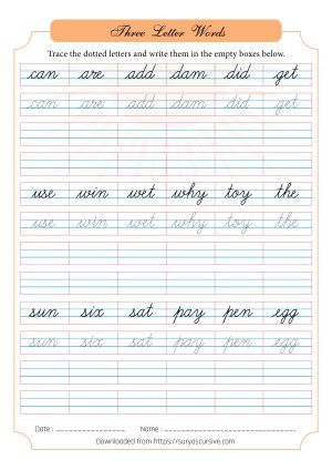 handwriting worksheet with cursive writing