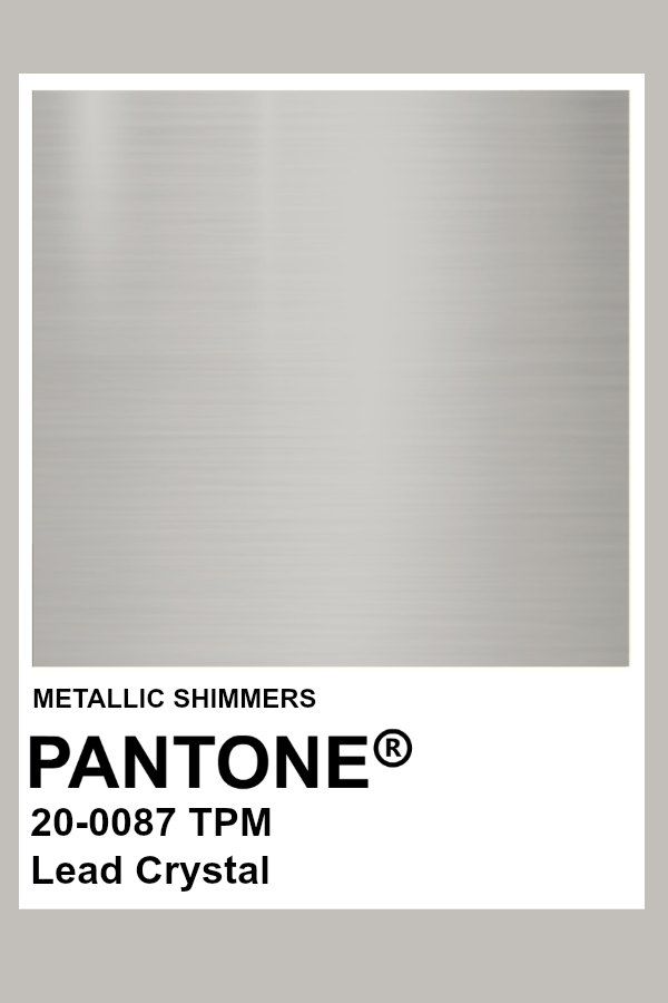 an advertisement for pantone's lead crystal metallic shimmers, featuring the logo