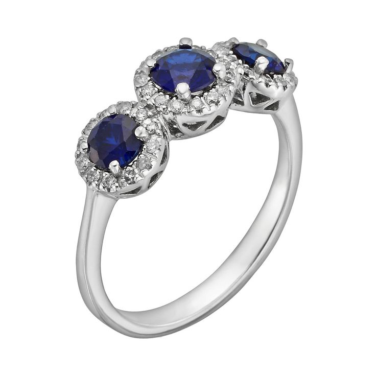 The Regal Collection 14k White Gold Genuine Sapphire and 1/5-ct. T.W. IGL Certified Diamond 3-Stone Frame Ring | Kohls Formal Three Stone Platinum Jewelry, Formal Platinum Three-stone Jewelry, Luxury 14k White Gold Three Stone Diamond Ring, Luxury White Gold Three Stone Diamond Ring, Elegant Three Stone Birthstone Ring For Formal Occasions, Platinum Three Stone Ring - Fine Jewelry, Platinum Three Stone Fine Jewelry Ring, Luxury Three Stone Jewelry For Formal Occasions, Luxury Three Stone Formal Jewelry