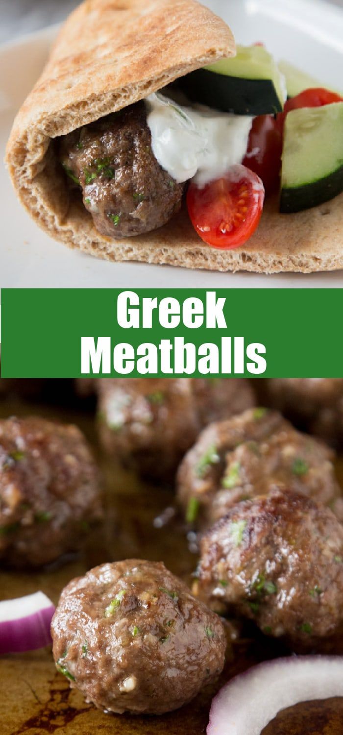 greek meatballs on pita bread with cucumber and tomato in the background