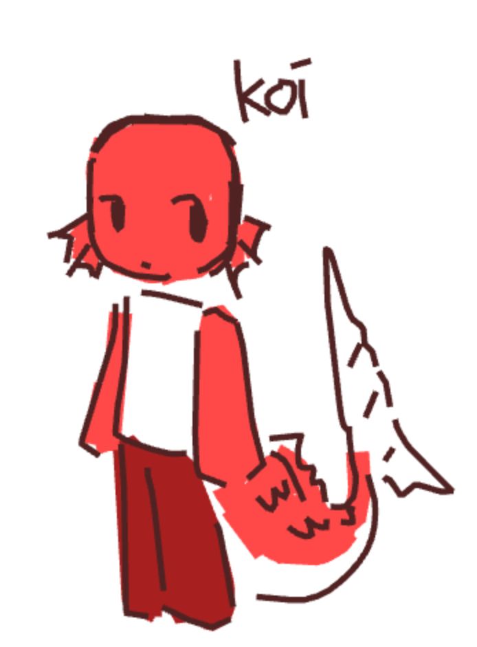 a red and white drawing of a person with a knife in his hand that says koi