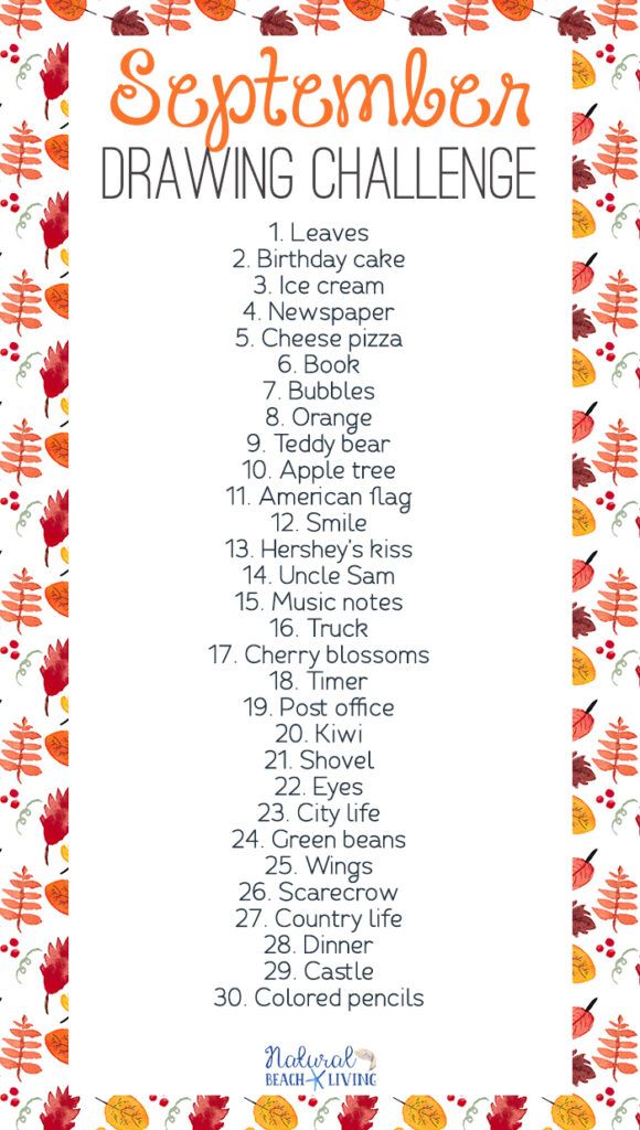 an autumn drawing challenge is shown with the words, november and october written on it