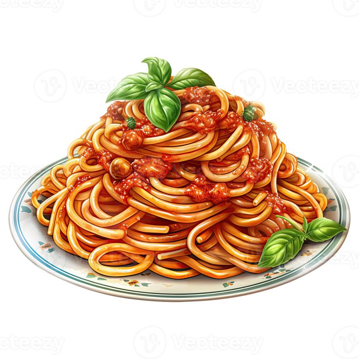 a plate full of spaghetti with sauce and basil