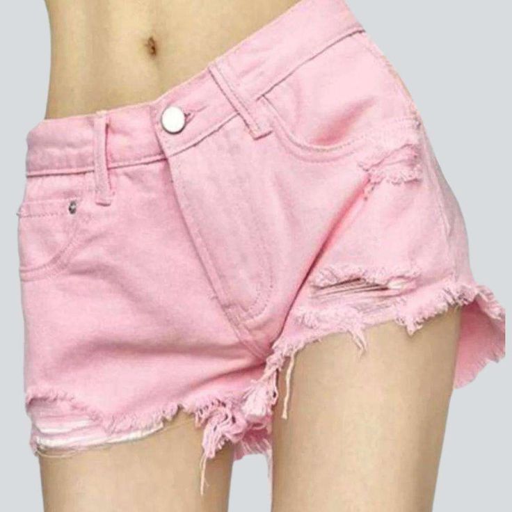 Experience the ultimate in rock-n-roll-mode trendy with our low-rise distressed denim shorts from our 2023 Summer Collection! These straight-shape shorts feature a zipper and button closure. perfect for a vintage-inspired look that brings a modern edge to any ensemble.Distinctive Features: Grunge Style: These distressed shorts bring a unique edge to any look. making it perfect for a vogue-forward summer. Low-Waist: Show off your cut in these lower-waistline shorts. perfect for a sultry summer lo Y2k Jean Shorts For Summer, Y2k Style Jean Shorts For Summer, Summer Y2k Jean Shorts, Trendy Cotton Jean Shorts, Summer Distressed Pink Jeans, Pink Distressed Summer Jeans, Pink Distressed Jeans For Summer, Summer Pink Distressed Jeans, Trendy Distressed Shorts