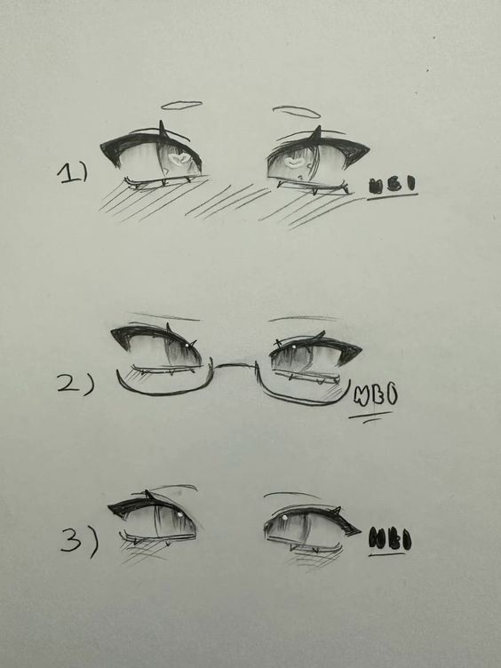 three different views of the same eye and how they are drawn in pencil on paper