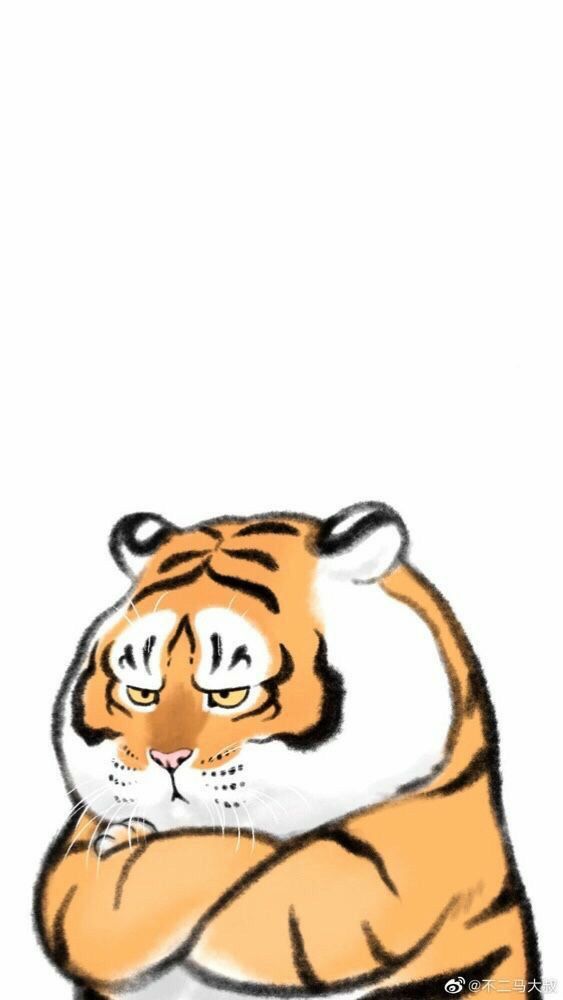 a drawing of a tiger sitting down with its head on his chest and eyes closed