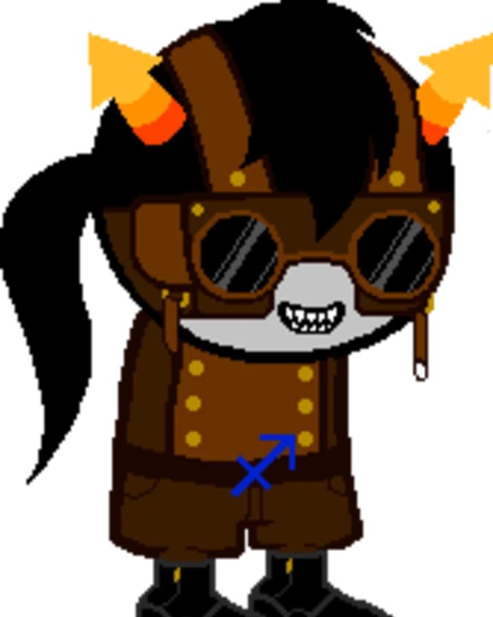 an animated character wearing glasses and a brown jacket with horns on it's head