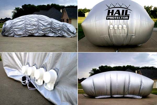 there are four pictures of an inflatable object