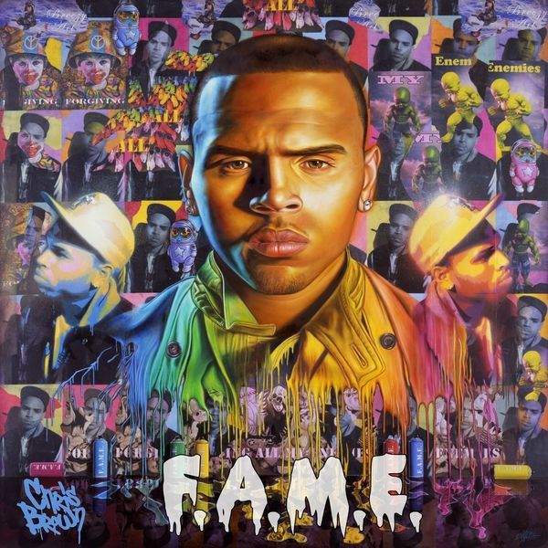 the album cover for fame is shown in front of an image of a man's face