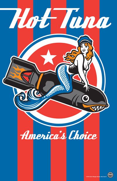 the logo for hot tuna america's choice, featuring a woman on a submarine