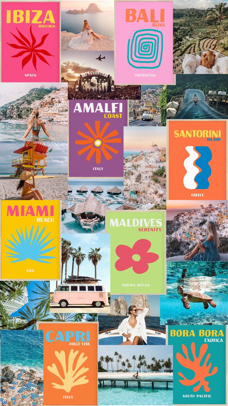 a collage of different posters with the names of various countries and their locations on them