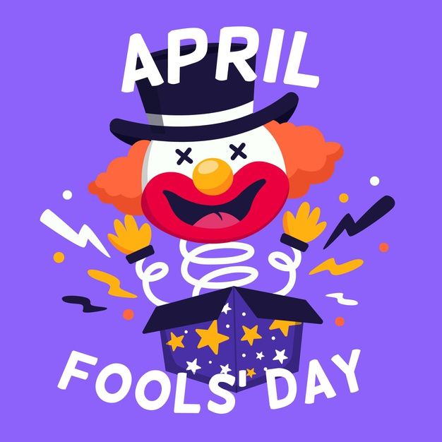 an image of a clown with the words fool's day written in white on a purple background