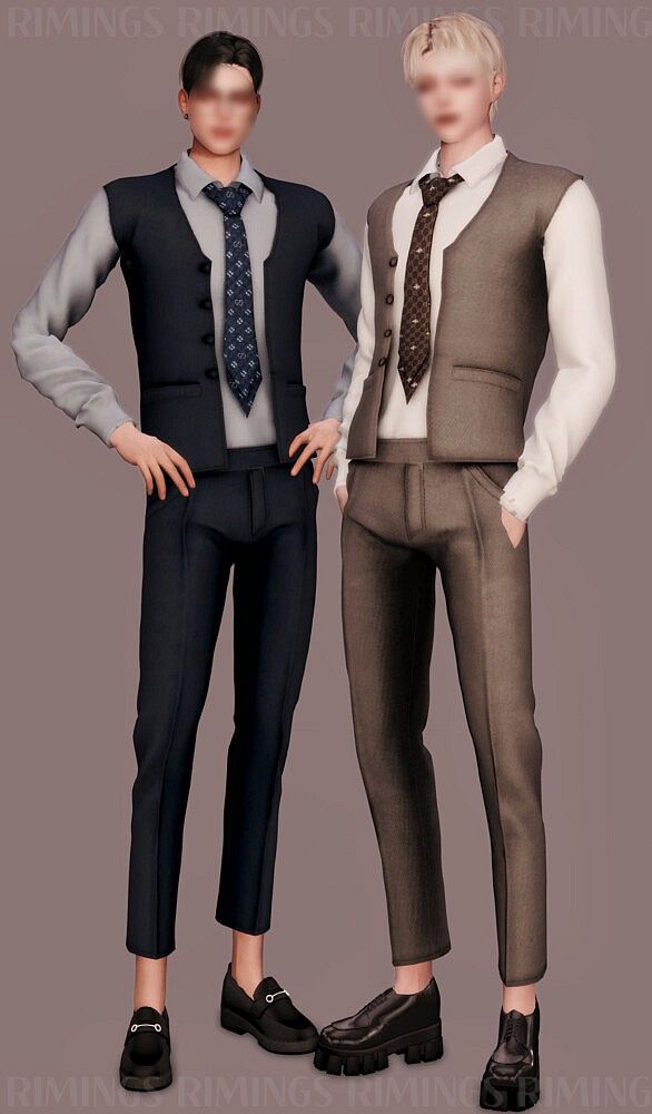 two male mannequins dressed in business attire, standing next to each other