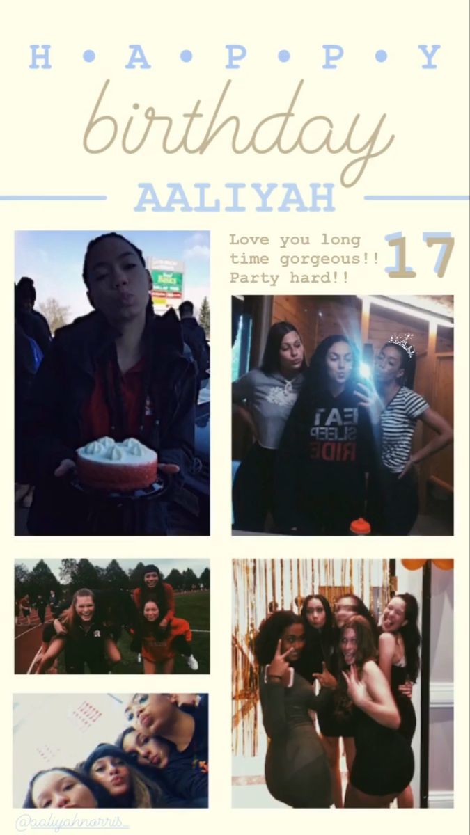 a birthday card with pictures of people and the words happy birthday, aaliyah