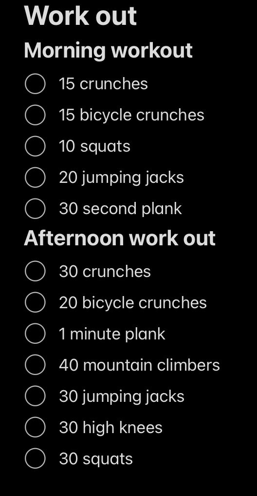 the workout plan is displayed on a black background