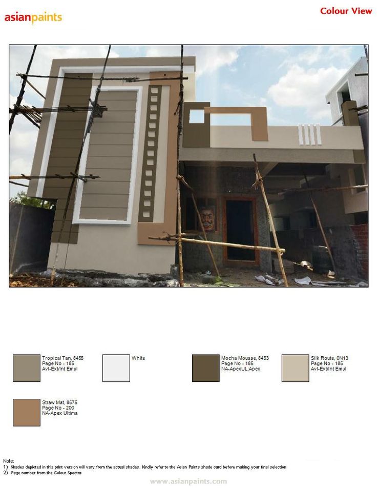 a house that is being built with some paint samples on the front and side of it