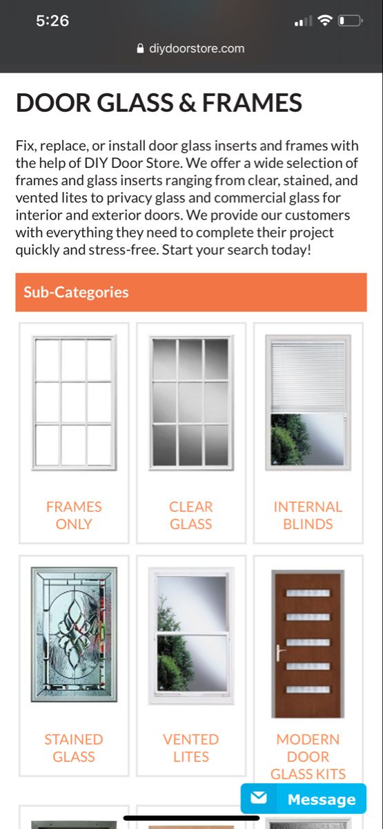 the door glass and frames website is displayed in this screenshote screen shot, which shows