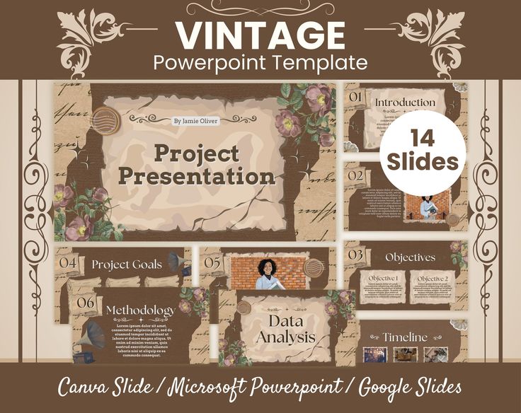 the vintage powerpoint presentation slideshow is displayed in this graphic style, with an image of