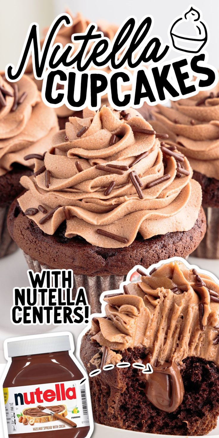 Nutella Cupcakes Pb Cake, Nutella Frosting, Nutella Cupcakes, Nutella Desserts, Fluff Desserts, Hazelnut Chocolate, Gourmet Cupcakes, Chocolate Nutella, Easy Cupcakes