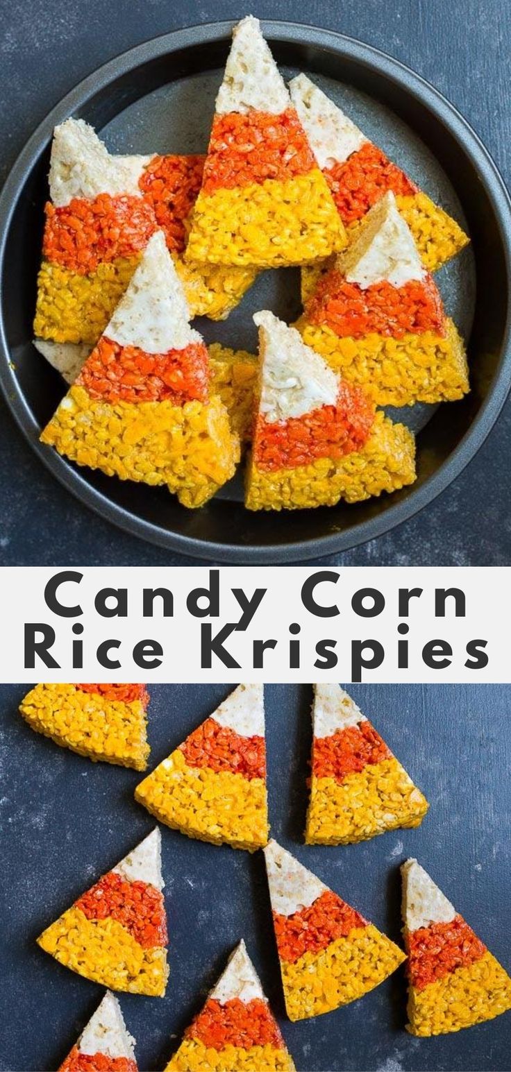 candy corn rice krispies are arranged in the shape of triangles