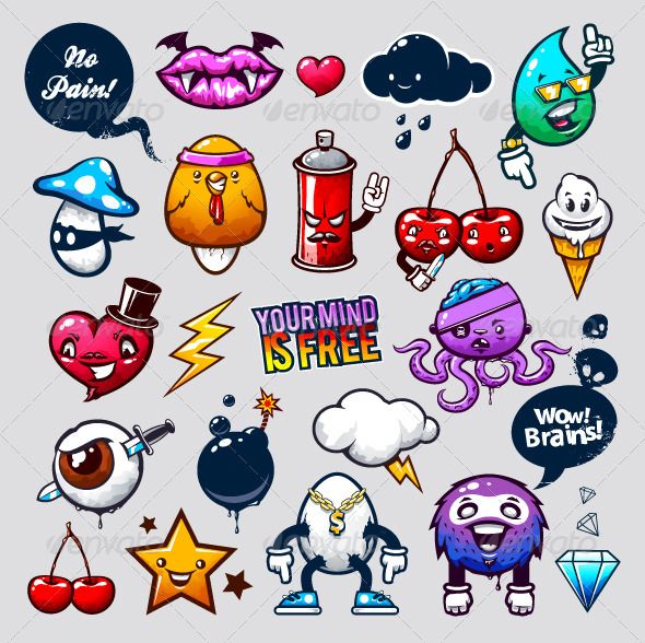 an image of various stickers on a white background with the caption's name