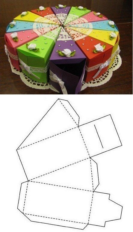 an image of a cake cut out into four different colors and sizes with the box on top