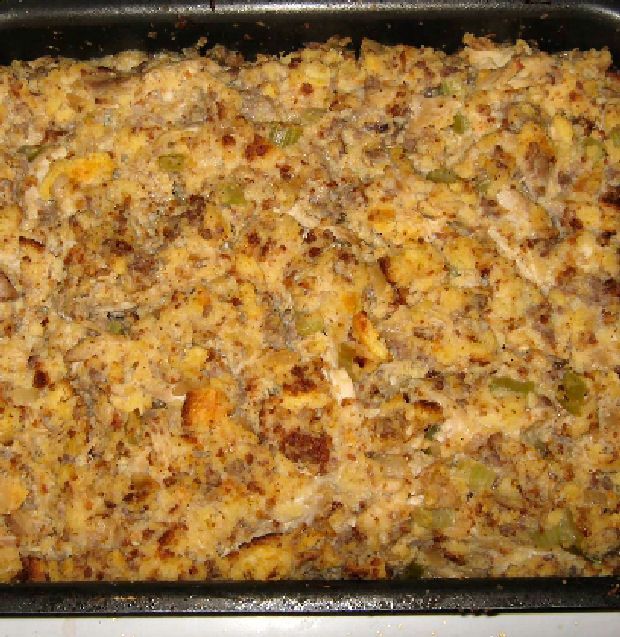 a casserole dish with meat and vegetables in it