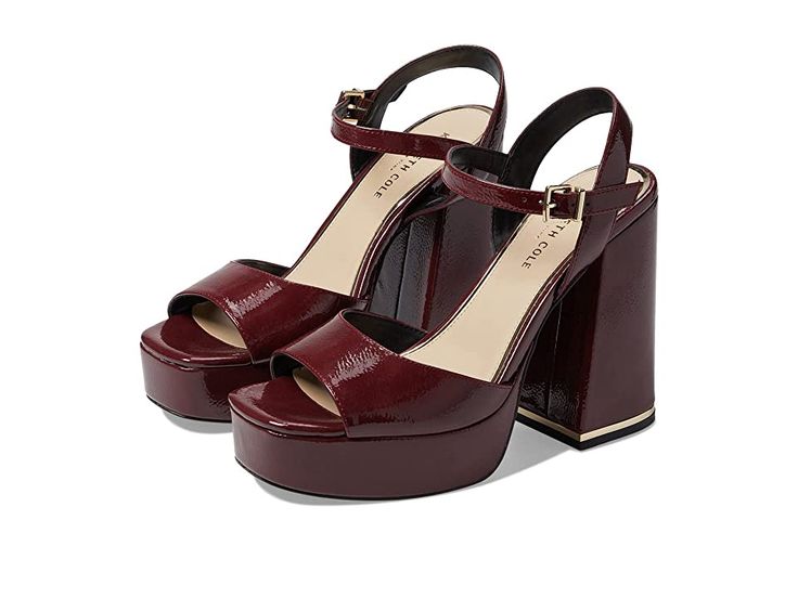 Kenneth Cole New York Dolly - Women's Shoes : Plum : Kenneth Cole New York Dolly sandals takes your fashion game a notch higher, offering comfort and style at once. Man-made upper. Man-made lining and insole. Buckle closure. Block heel. Sleek over the toe straps. Textured pattern on the outside. Man-made outsole. Imported. Measurements: Heel Height: 5 in Weight: 1 lb Platform Height: 1 1 2 in Product measurements were taken using size 9, width M. Please note that measurements may vary by size. W Patent Leather Platform Sandals With Open Heel, Chic Closed Toe Sandals In Patent Leather, Summer Patent Leather Sandals With Cushioned Footbed, Patent Leather Round Toe Platform Sandals, Patent Leather Platform Sandals With Round Toe, Platform Sandals With Round Toe In Patent Leather, Platform Sandals With Patent Leather And Round Toe, Summer Patent Leather Sandals With Buckle Closure, Trendy Patent Leather Sandals With Block Heel