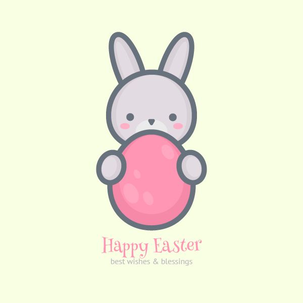 a cute bunny holding a pink ball with the words happy easter on it