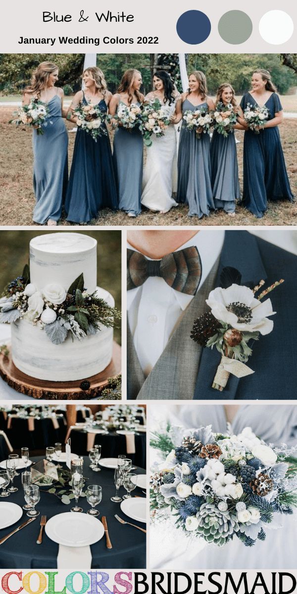 the wedding color scheme is blue and white