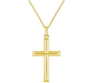 This subtly elegant necklace features a Singapore chain and a cross pendant. Formal Polished Cross Pendant Necklace, Polished Cross Necklace For Formal Occasions, Formal Polished Cross Necklace, Yellow Gold Cross Pendant Chain Necklace, Elegant Cross Necklace With Box Chain, Elegant Crucifix Necklace With Box Chain, Formal Cross Pendant Necklace With Box Chain, Formal Fine Jewelry Pendant Cross Necklace, Formal Cross Pendant Jewelry