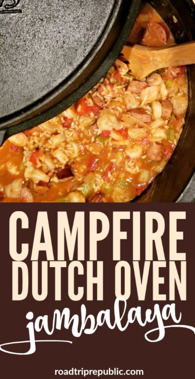 campfire dutch oven jambajaga recipe with text overlay