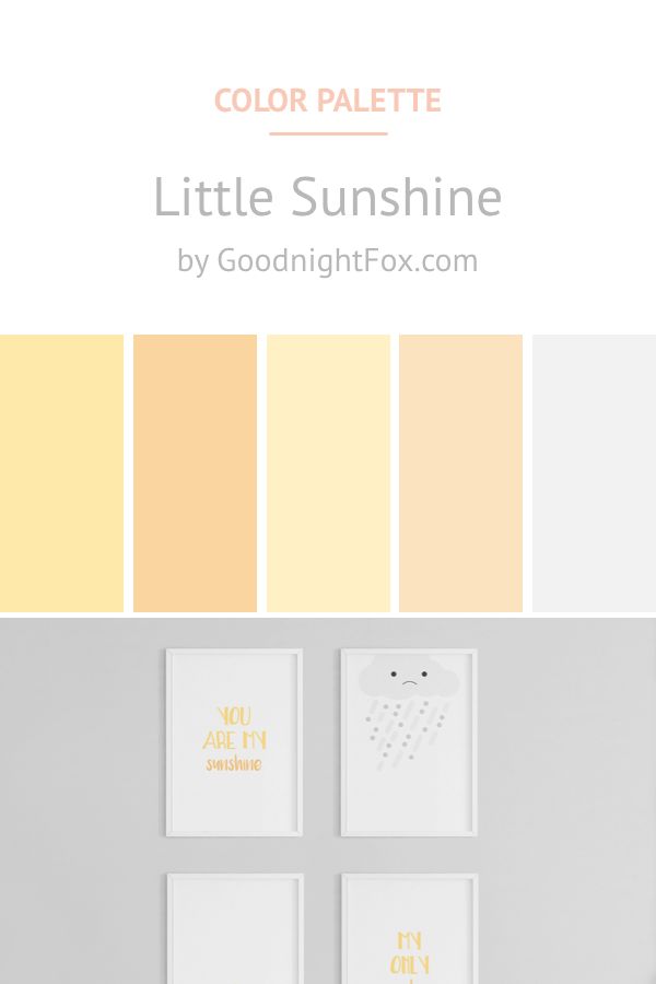 the color palette for little sunshine by goodnightfox com is shown in yellow and white