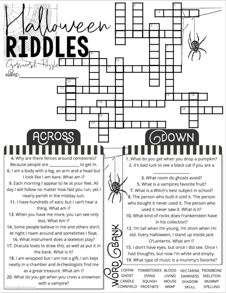 halloween crossword puzzles for kids