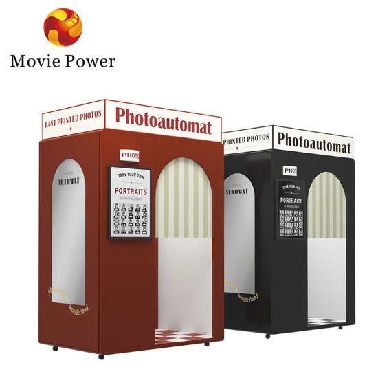 three different types of photo booths with the same color and font on each one side