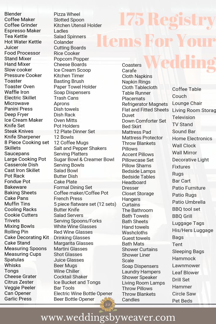 a list of items for your wedding