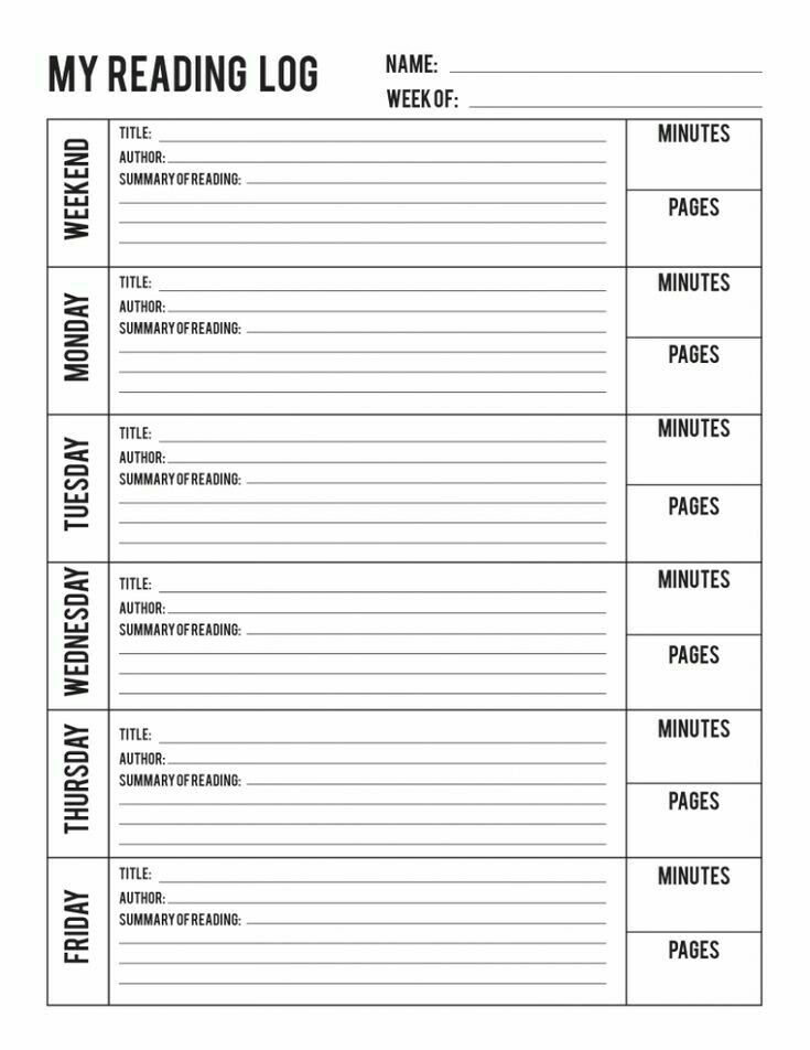 a printable reading log is shown in black and white