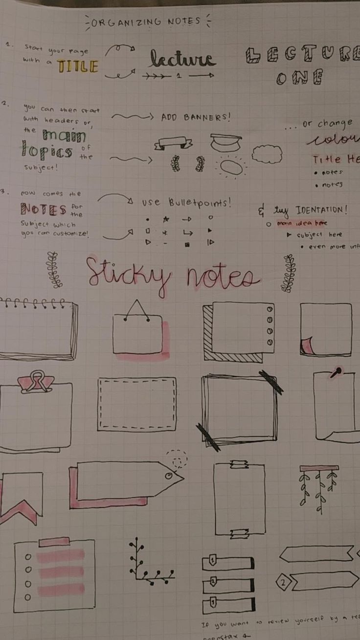 a notebook with various handwritten notes on it and some arrows pointing to the left