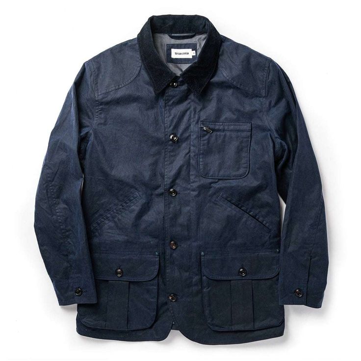 The Field Jacket in Midnight from Taylor Stitch 9-oz. 100% organic cotton waxed canvas custom-developed with Halley Stevensons. 7-oz. 100% organic cotton twill lining. 7-oz. 100% organic cotton corduroy detailing. Zippered chest pocket. Two lower hand warmer pockets. Two expandable back pockets with button through flap Cotton Outerwear With Contrast Stitching For Streetwear, Cotton Utility Jacket With Corduroy Collar For Streetwear, Winter Cotton Outerwear, Unstructured Cotton Outerwear For Winter, Navy Cotton Outerwear With Patch Pockets, Winter Cotton Sport Coat With Pockets, Cotton Outerwear With Welt Pockets For Outdoor, Urban Outerwear With Corduroy Collar, Outdoor Cotton Outerwear With Welt Pockets