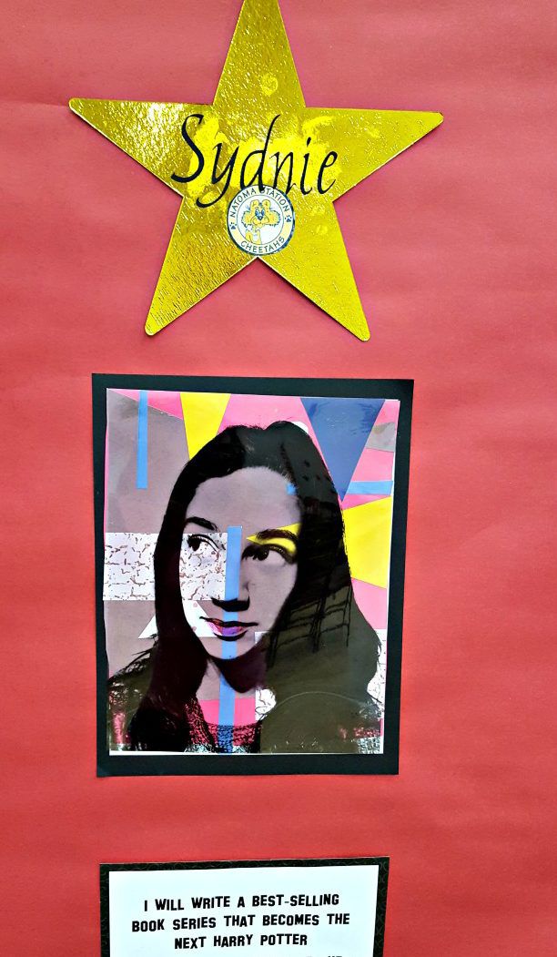 there is a star on the wall with a woman's face and description below it