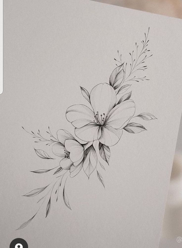 a black and white drawing of flowers on paper