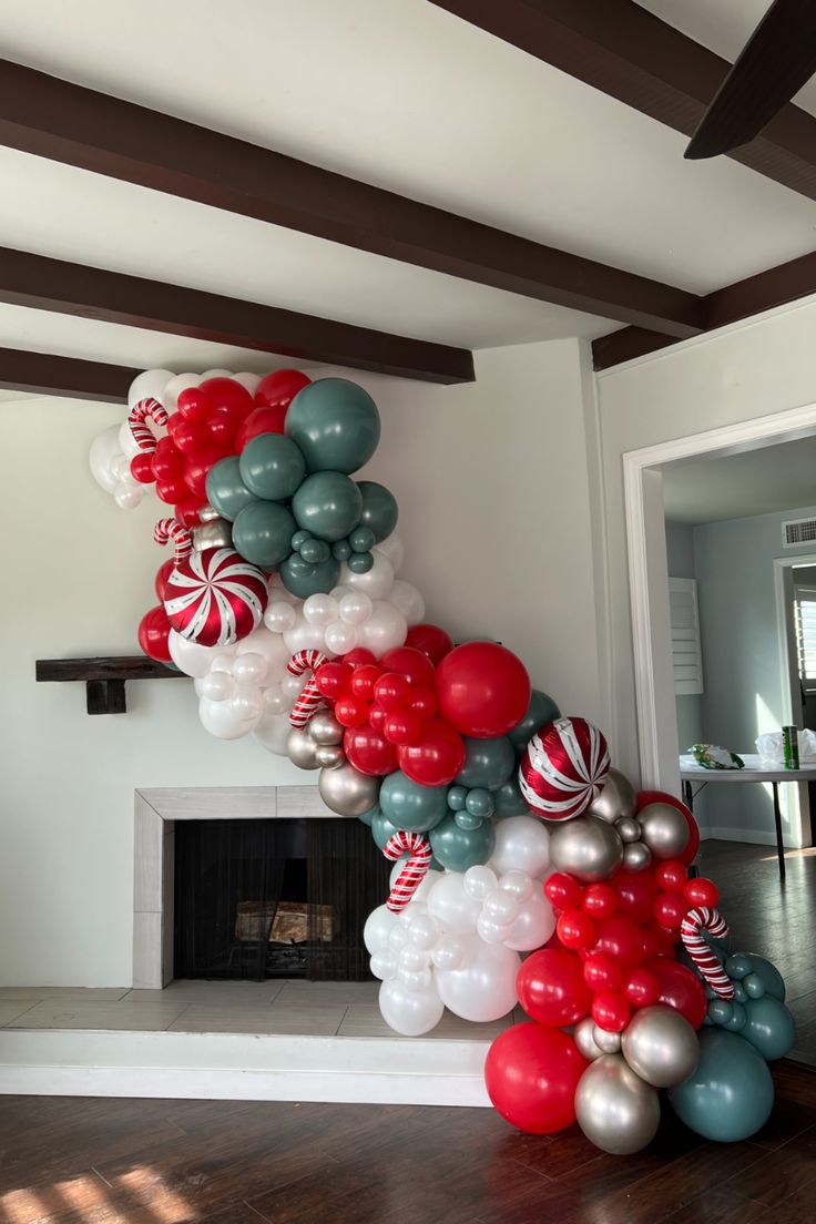 Willow Green, Red, Pearl White, Champagne Balloon Arch | Candy Cane Balloon Garland for the Holiday Season and Christmas Peppermint Balloon Garland, Holiday Party Balloon Garland, Candy Cane Balloon Garland, Christmas Balloons Arch, Candy Cane Balloon Columns, Christmas Balloons Garland, Candy Cane Balloon Arch, Christmas Baby Shower Balloon Arch, Holiday Balloon Garland