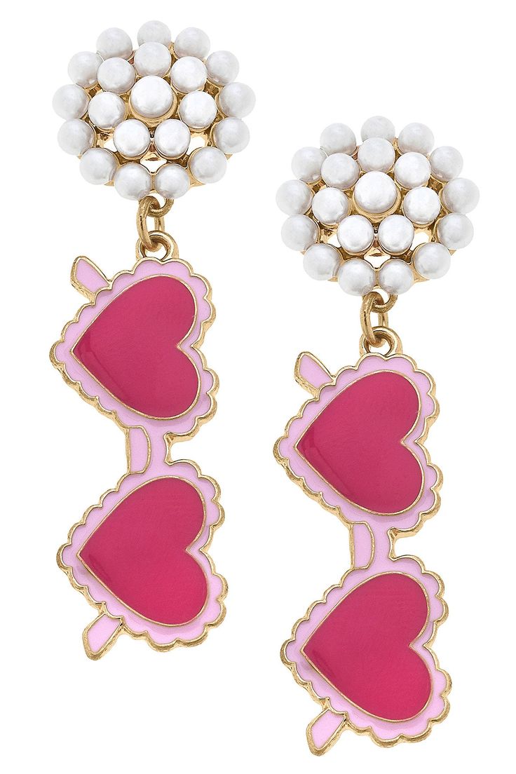 Celebrate love with these limited-edition Love Heart-Shaped Sunnies Earrings in Fuchsia & Pink! Perfect for Valentine's Day or a bachelorette trip, these shades will show your fun, flirty side and make a statement wherever you go. Get ready to turn heads and make memories with these stylish earrings. Playful Pink Heart Earrings For Valentine's Day, Playful Pink Earrings For Valentine's Day, Fun Jewelry For Valentine's Day Party, Playful Heart-shaped Earrings For Parties, Fun Party Jewelry For Valentine's Day, Playful Heart Shaped Party Earrings, Playful Heart-shaped Party Earrings, Heart Shaped Summer Party Jewelry, Heart-shaped Summer Party Jewelry