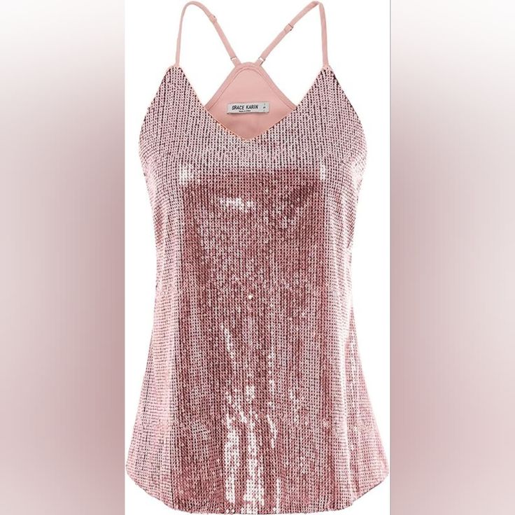 Grace Karin Pink Sequin Sleeveless Blouse. Brand New. Never Worn. Summer Sequin Spaghetti Strap Tank Top, Summer Tank Top With Sequins And Spaghetti Straps, Sleeveless Sequined Camisole For Party, Sequined Sleeveless Camisole For Parties, Glamorous Pink Tank Top For Spring, Party Sequin Sleeveless Camisole, Pink Sleeveless Sequined Tops, Pink Sequined Sleeveless Tops, Summer Sequin Camisole Tank Top