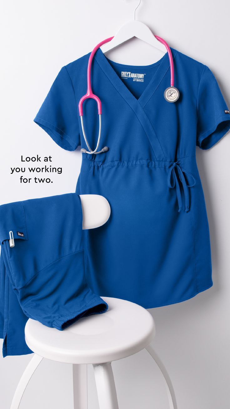 Royal blue maternity scrub top and maternity scrub pants from Grey's Anatomy with a pink Littmann stethoscope. Maternity Scrub Pants, Top Uniform, Caring For Others, Maternity Scrubs, Uniform Advantage, Scrub Pants, Grey's Anatomy, Maternity Tops, Wrap Top