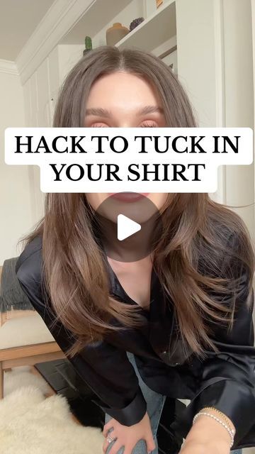 Rebecca Kahane Pankow on Instagram: "Hack to securely tuck in your shirt or blouse. Guys you can also secure your button up by tucking it into your underwear.  #fashionhacks #hack #blouse #buttonup #ootd #fashiontips" Long Silk Shirt Outfit, How To Tuck In Shirt Without Bunching, Tucking In Button Up Shirts How To Women, How To Tuck In Satin Shirt Women, Untucked Blouse Work Outfit, Long Blouse Hacks, Shirt Buttoning Hacks, Shirt Tucks Women, Button Up Blouse Outfit Jeans