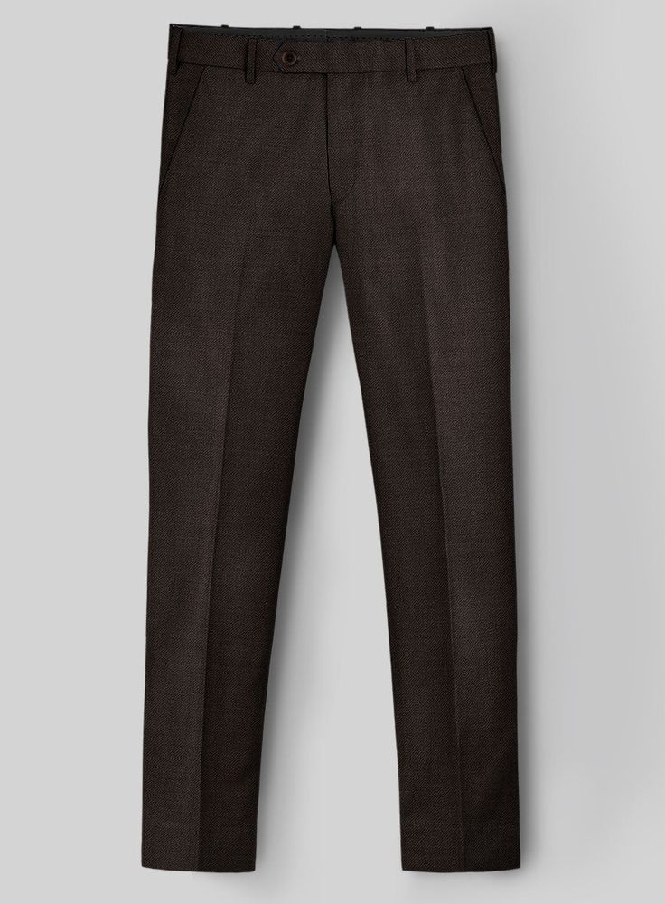 One of the prime purposes of your suit should be to express unity in your individual style and our Napolean Dark Brown Wool Pants will do that and more. Crafted from wool blend, the wool pants feature a earth tone of dark brown that confers a serious formality but also gives off an air of approachability. Rendering a look that means business, the pants are a great investment for the new, updated and timeless setting that a modern man often finds himself in. Pair it with a matching waistcoat and jacket, white shirt, pattern tie and black monk strap shoes to create a sharp ensemble.   Look Includes  Napolean Dark Brown Wool Fabric  Cross Pocket  Flat Front  Two Welted Back Pockets on Trousers    You can change the look during customization if required.   140's Superfine Wool.   Lining: Visco Brown Wool Suit, Black Monks, Grey Tweed Suit, Herringbone Tweed Jacket, White Linen Suit, Green Velvet Jacket, Peaky Blinders Suit, Royal Blue Suit, Fabric Cross