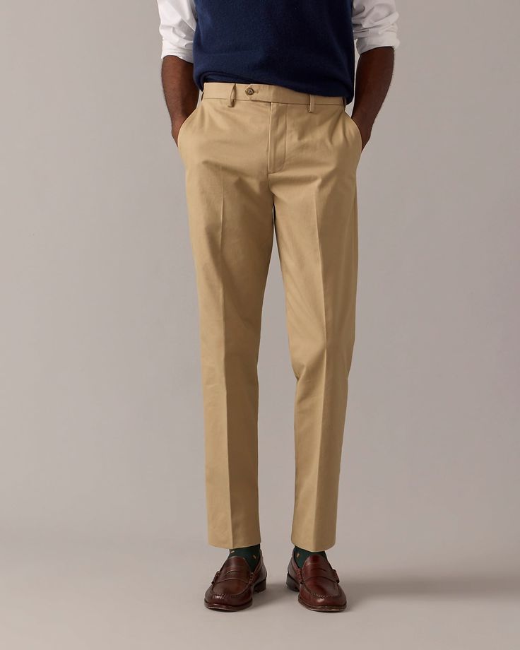 J.Crew: Bowery Dress Pant In Stretch Chino For Men Ankle-length Chino Cotton Twill Chinos For Work, Ankle-length Chinos For Workwear, Fitted Chinos With Welt Pockets, Fitted Chinos With Welt Pockets For Business Casual, Slim Fit Straight Chinos For Business Casual, Fitted Tapered Leg Chinos For Business Casual, Casual Cotton Chinos For Semi-formal Occasions, Slim Fit Chinos For Business Casual, Fitted Tapered Leg Chinos For Semi-formal Occasions