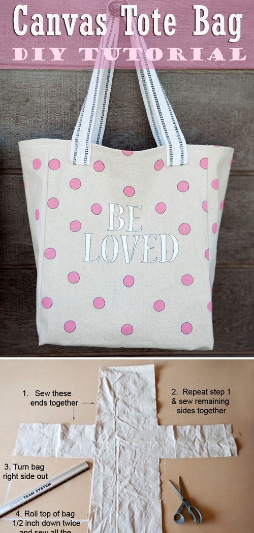 the canvas tote bag is being made with scissors and paper towels, along with instructions on how to make it